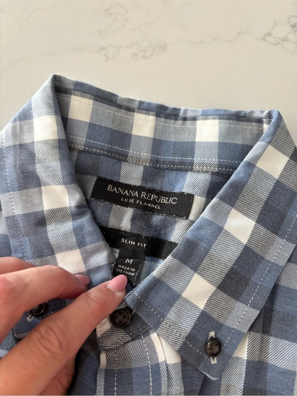 Banana Republic Men's Blue and White Gingham Button-Down Shirt